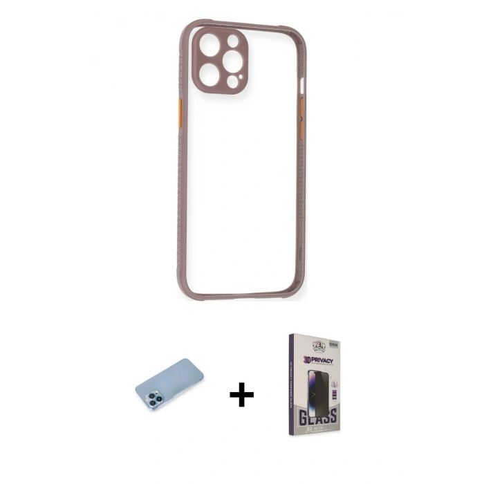 MARSİLYAN™- iPhone 12 Pro Max Kılıf Nova Asil Özel Seri - Siyah Bilvis Hayalet Cam Ekran Koruyucu + Shine Kamera Lens Koruma Cam - MI
