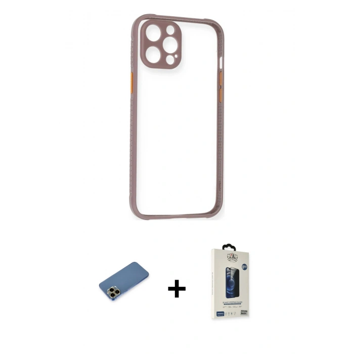 MARSİLYAN™- iPhone 12 Pro Max Kılıf Nova Asil Özel Seri - Siyah Bilvis Hayalet Cam Ekran Koruyucu + Shine Kamera Lens Koruma Cam - GD