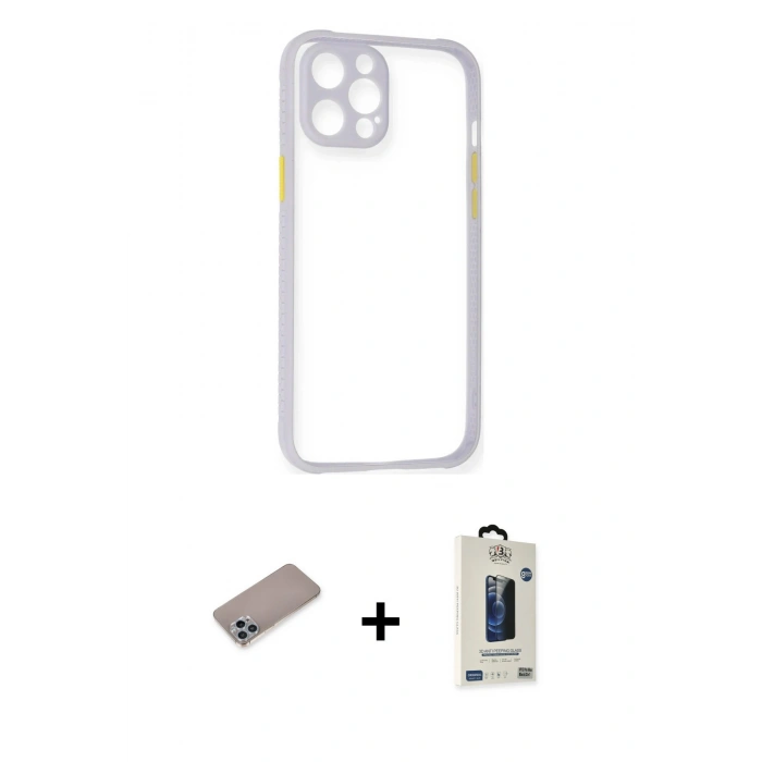 MARSİLYAN™- iPhone 12 Pro Max Kılıf Nova Asil Özel Seri - Siyah Bilvis Hayalet Cam Ekran Koruyucu + Shine Kamera Lens Koruma Cam - SABE