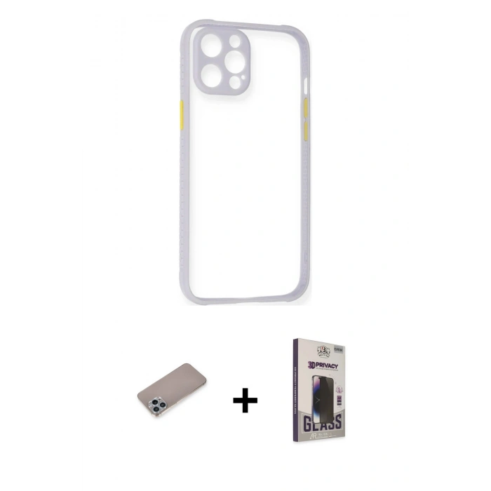 MARSİLYAN™- iPhone 12 Pro Max Kılıf Nova Asil Özel Seri - Siyah Bilvis Hayalet Cam Ekran Koruyucu + Shine Kamera Lens Koruma Cam - SABE