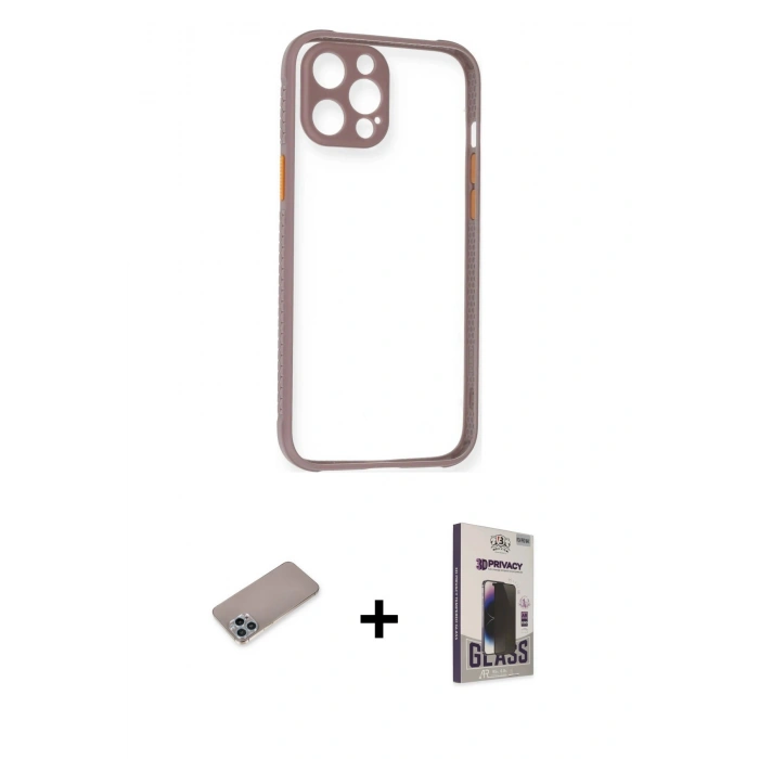 MARSİLYAN™- iPhone 12 Pro Max Kılıf Nova Asil Özel Seri - Siyah Bilvis Hayalet Cam Ekran Koruyucu + Shine Kamera Lens Koruma Cam - SABE
