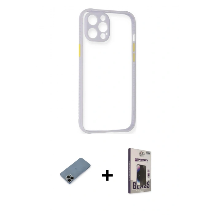 MARSİLYAN™- iPhone 12 Pro Max Kılıf Nova Asil Özel Seri - Siyah Bilvis Hayalet Cam Ekran Koruyucu + Siyah Shine Kamera Lens Koruma Cam