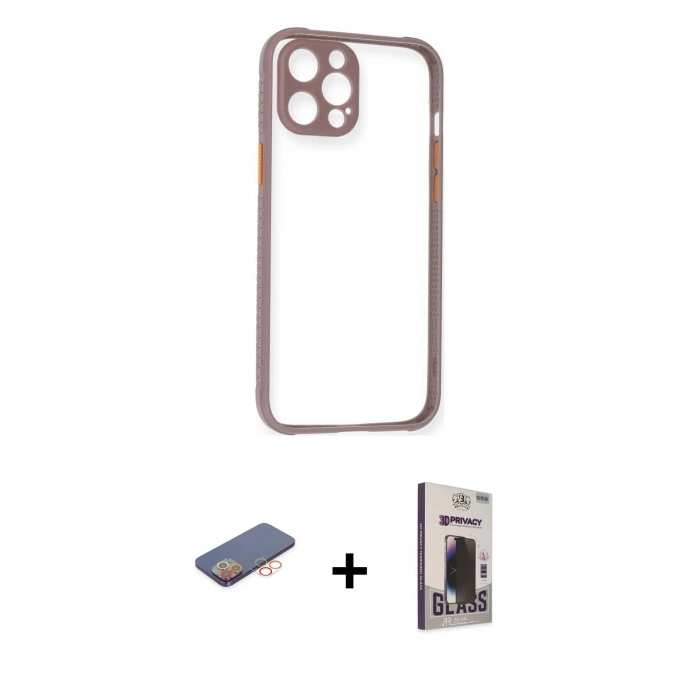 MARSİLYAN™- iPhone 12 Pro Max Kılıf Nova Asil Özel Seri - Siyah Bilvis Hayalet Cam Ekran Koruyucu + Renkli Kamera Lens Koruma Cam - TU