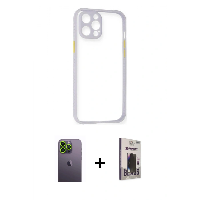 MARSİLYAN™- iPhone 12 Pro Max Kılıf Nova Asil Özel Seri - Siyah Bilvis Hayalet Cam Ekran Koruyucu + Yeşil Neon Fosforlu Kamera Lens