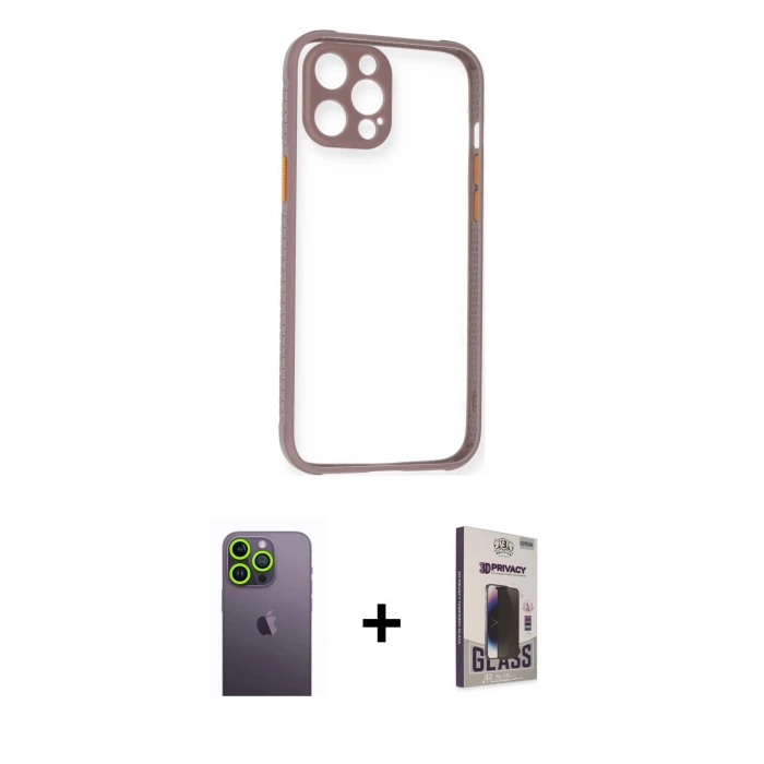 MARSİLYAN™- iPhone 12 Pro Max Kılıf Nova Asil Özel Seri - Siyah Bilvis Hayalet Cam Ekran Koruyucu + Yeşil Neon Fosforlu Kamera Lens