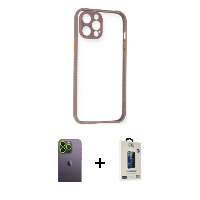 MARSİLYAN™- iPhone 12 Pro Max Kılıf Nova Asil Özel Seri - Siyah Bilvis Hayalet Cam Ekran Koruyucu + Neon Fosforlu Kamera Lens - YL