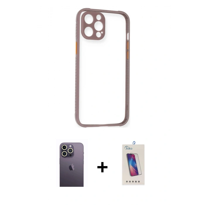 MARSİLYAN™- iPhone 12 Pro Max Kılıf Nova Asil Özel Seri - Siyah Joko 5D Cam + Beyaz Neon Fosforlu Kamera Lens
