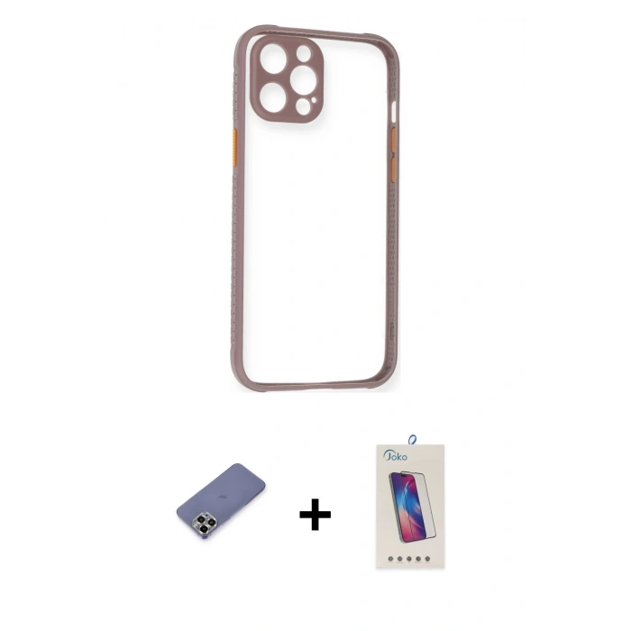 MARSİLYAN™- iPhone 12 Pro Max Kılıf Nova Asil Özel Seri - Siyah Joko 5D Cam + Gold Metal Kamera Lens Koruma Cam