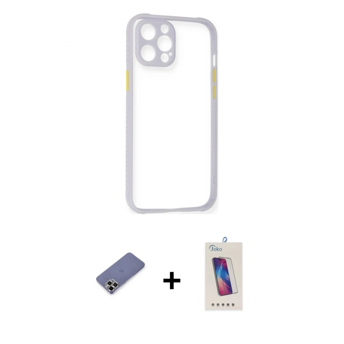 MARSİLYAN™- iPhone 12 Pro Max Kılıf Nova Asil Özel Seri - Siyah Joko 5D Cam + Gold Metal Kamera Lens Koruma Cam