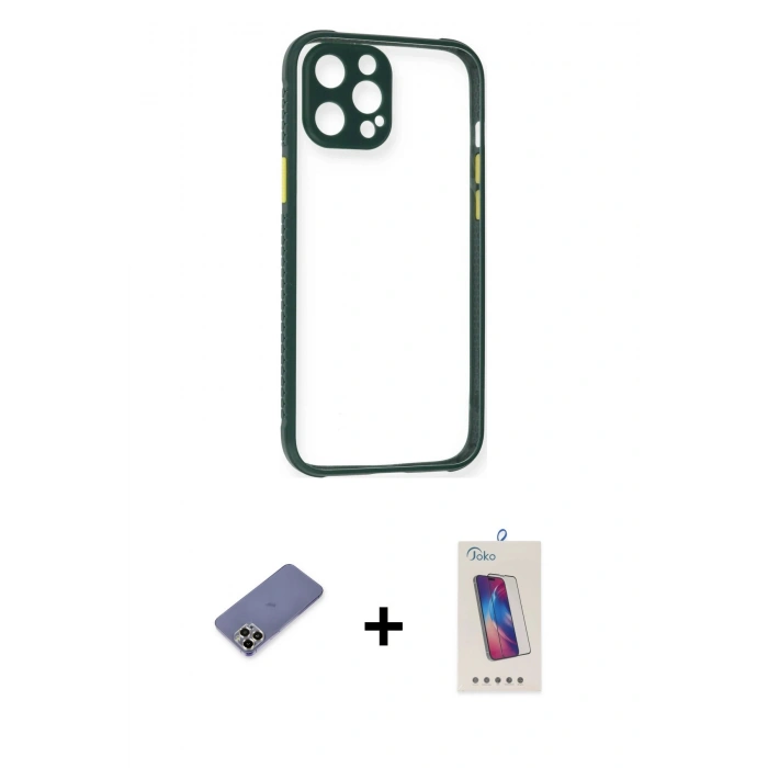 MARSİLYAN™- iPhone 12 Pro Max Kılıf Nova Asil Özel Seri - Siyah Joko 5D Cam + Gold Metal Kamera Lens Koruma Cam