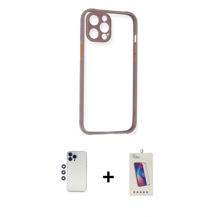 MARSİLYAN™- iPhone 12 Pro Max Kılıf Nova Asil Özel Seri - Siyah Joko 5D Cam + Lacivert Shine Kamera Lens