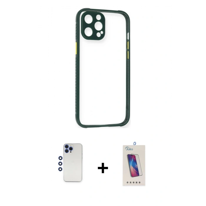 MARSİLYAN™- iPhone 12 Pro Max Kılıf Nova Asil Özel Seri - Siyah Joko 5D Cam + Lacivert Shine Kamera Lens