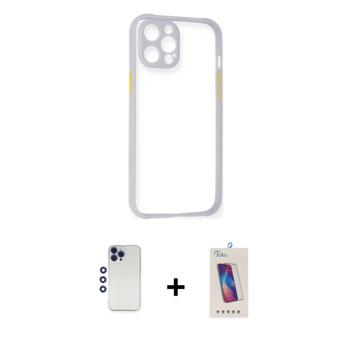 MARSİLYAN™- iPhone 12 Pro Max Kılıf Nova Asil Özel Seri - Siyah Joko 5D Cam + Lacivert Shine Kamera Lens