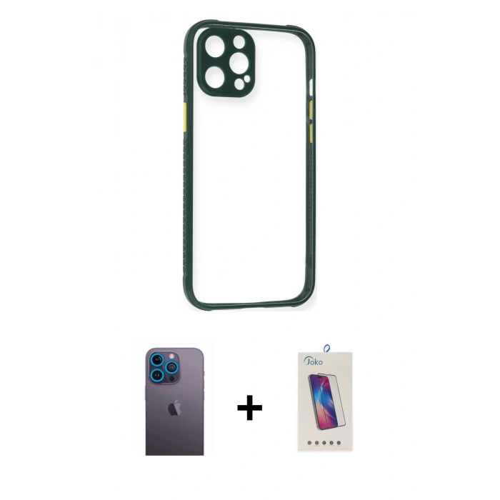 MARSİLYAN™- iPhone 12 Pro Max Kılıf Nova Asil Özel Seri - Siyah Joko 5D Cam + Neon Fosforlu Kamera Lens - MI