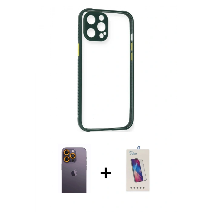 MARSİLYAN™- iPhone 12 Pro Max Kılıf Nova Asil Özel Seri - Siyah Joko 5D Cam + Neon Fosforlu Kamera Lens - SI