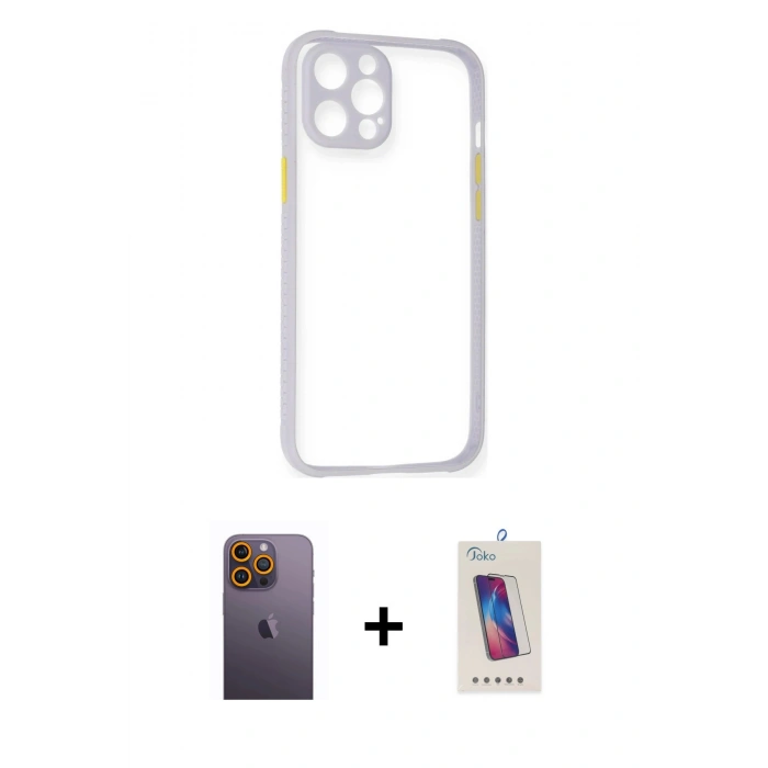 MARSİLYAN™- iPhone 12 Pro Max Kılıf Nova Asil Özel Seri - Siyah Joko 5D Cam + Neon Fosforlu Kamera Lens - SI