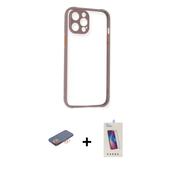 MARSİLYAN™- iPhone 12 Pro Max Kılıf Nova Asil Özel Seri - Siyah Joko 5D Cam + Renkli Kamera Lens Koruma Cam - TU