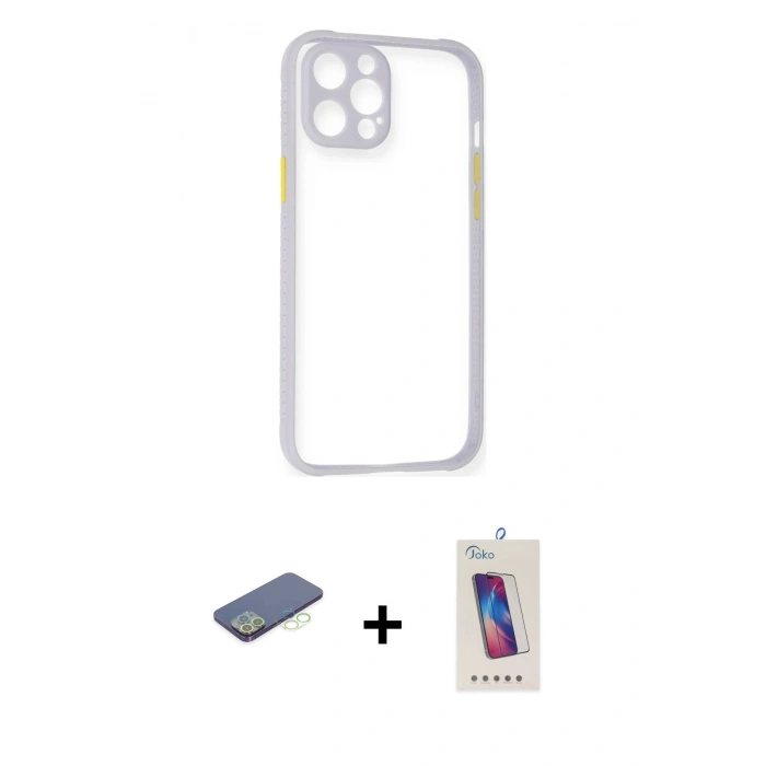 MARSİLYAN™- iPhone 12 Pro Max Kılıf Nova Asil Özel Seri - Siyah Joko 5D Cam + Renkli Kamera Lens Koruma Cam - YL