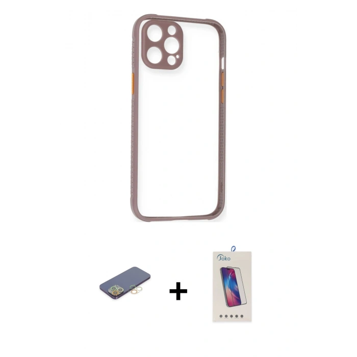 MARSİLYAN™- iPhone 12 Pro Max Kılıf Nova Asil Özel Seri - Siyah Joko 5D Cam + Renkli Kamera Lens Koruma Cam - SI
