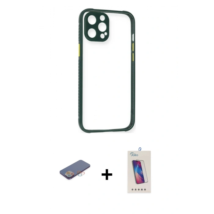 MARSİLYAN™- iPhone 12 Pro Max Kılıf Nova Asil Özel Seri - Siyah Joko 5D Cam + Renkli Kamera Lens Koruma Cam - PE