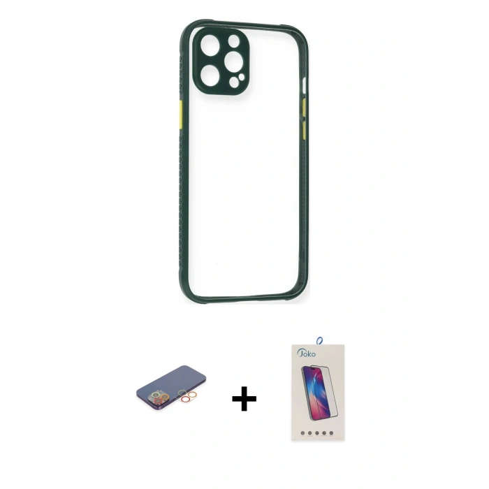 MARSİLYAN™- iPhone 12 Pro Max Kılıf Nova Asil Özel Seri - Siyah Joko 5D Cam + Renkli Kamera Lens Koruma Cam - TU