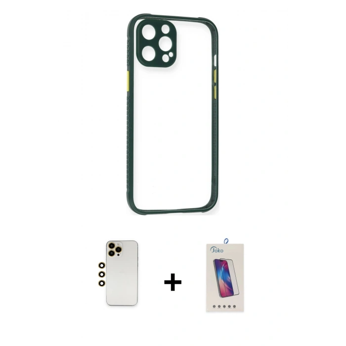 MARSİLYAN™- iPhone 12 Pro Max Kılıf Nova Asil Özel Seri - Siyah Joko 5D Cam + Shine Kamera Lens - GD