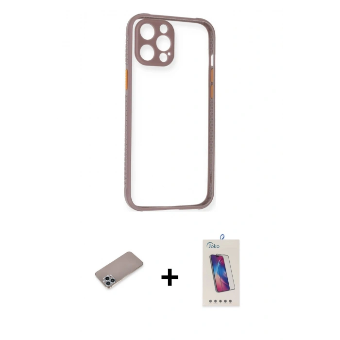 MARSİLYAN™- iPhone 12 Pro Max Kılıf Nova Asil Özel Seri - Siyah Joko 5D Cam + Shine Kamera Lens Koruma Cam - SABE