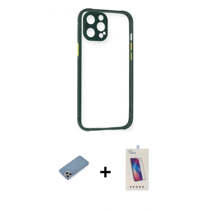 MARSİLYAN™- iPhone 12 Pro Max Kılıf Nova Asil Özel Seri - Siyah Joko 5D Cam + Shine Kamera Lens Koruma Cam - GS