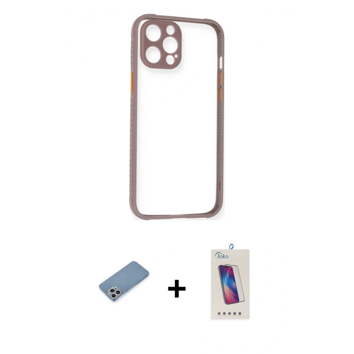 MARSİLYAN™- iPhone 12 Pro Max Kılıf Nova Asil Özel Seri - Siyah Joko 5D Cam + Shine Kamera Lens Koruma Cam - GS