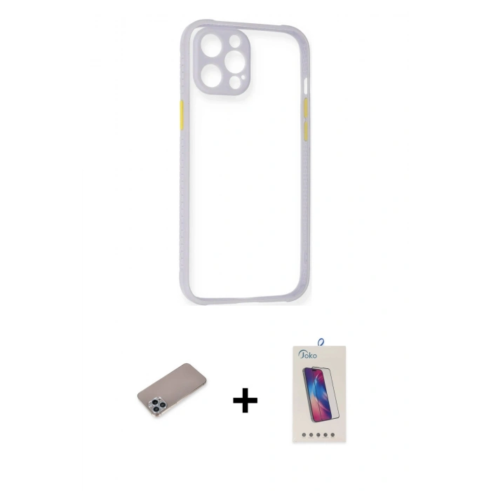 MARSİLYAN™- iPhone 12 Pro Max Kılıf Nova Asil Özel Seri - Siyah Joko 5D Cam + Shine Kamera Lens Koruma Cam - SABE