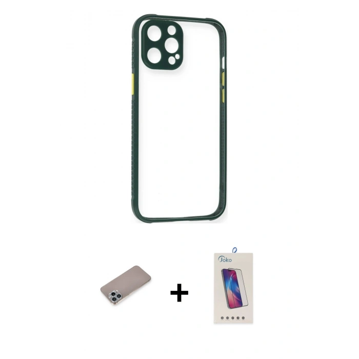 MARSİLYAN™- iPhone 12 Pro Max Kılıf Nova Asil Özel Seri - Siyah Joko 5D Cam + Shine Kamera Lens Koruma Cam - SABE