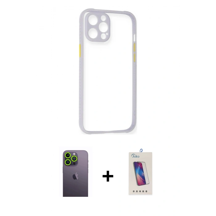 MARSİLYAN™- iPhone 12 Pro Max Kılıf Nova Asil Özel Seri - Siyah Joko 5D Cam + Neon Fosforlu Kamera Lens - YL
