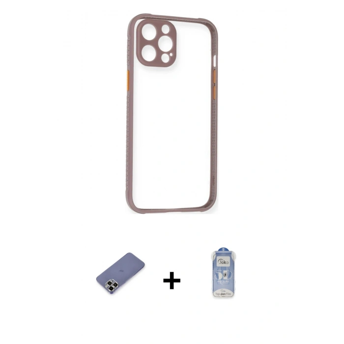 MARSİLYAN™- iPhone 12 Pro Max Kılıf Nova Asil Özel Seri - Siyah Joko Magic 5D Cam + Gold Metal Kamera Lens Koruma Cam