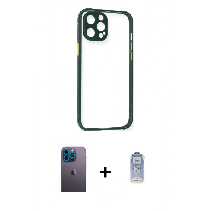 MARSİLYAN™- iPhone 12 Pro Max Kılıf Nova Asil Özel Seri - Siyah Joko Magic 5D Cam + Neon Fosforlu Kamera Lens - MI