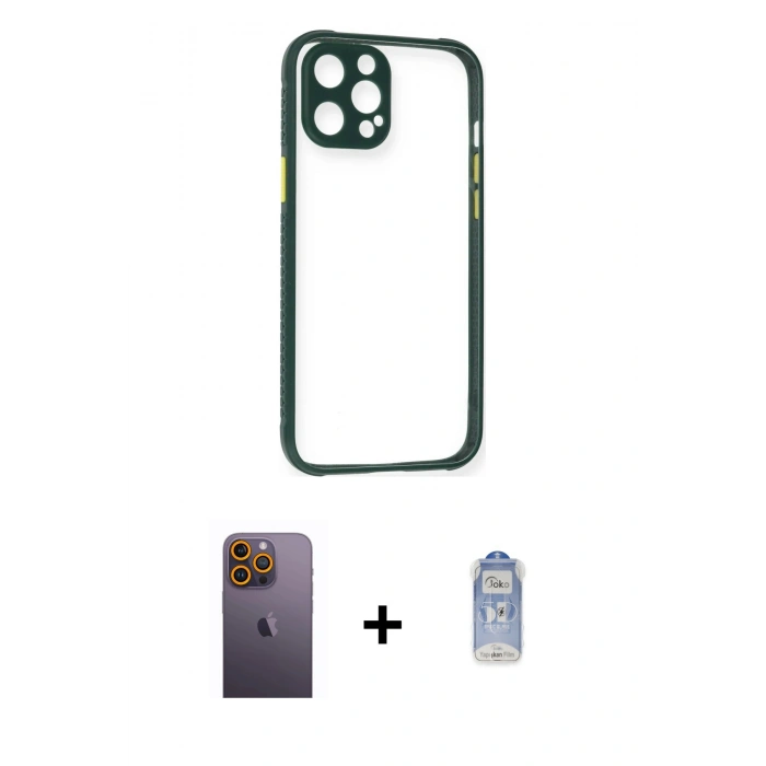 MARSİLYAN™- iPhone 12 Pro Max Kılıf Nova Asil Özel Seri - Siyah Joko Magic 5D Cam + Neon Fosforlu Kamera Lens - SI