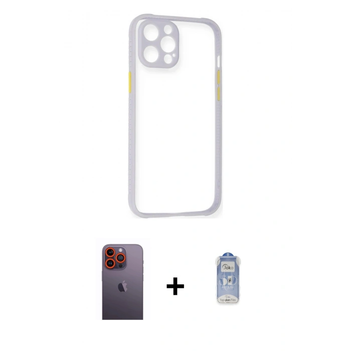 MARSİLYAN™- iPhone 12 Pro Max Kılıf Nova Asil Özel Seri - Siyah Joko Magic 5D Cam + Neon Fosforlu Kamera Lens - TU