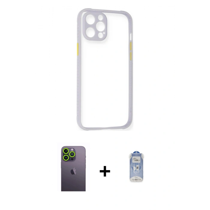 MARSİLYAN™- iPhone 12 Pro Max Kılıf Nova Asil Özel Seri - Siyah Joko Magic 5D Cam + Neon Fosforlu Kamera Lens - YL