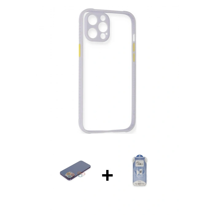 MARSİLYAN™- iPhone 12 Pro Max Kılıf Nova Asil Özel Seri - Siyah Joko Magic 5D Cam + Renkli Kamera Lens Koruma Cam - PE