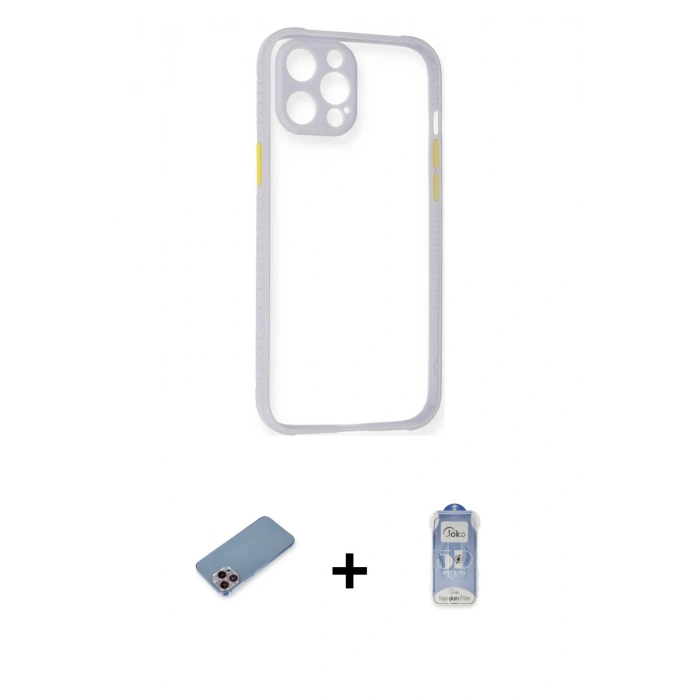 MARSİLYAN™- iPhone 12 Pro Max Kılıf Nova Asil Özel Seri - Siyah Joko Magic 5D Cam + Pembe Shine Kamera Lens Koruma Cam