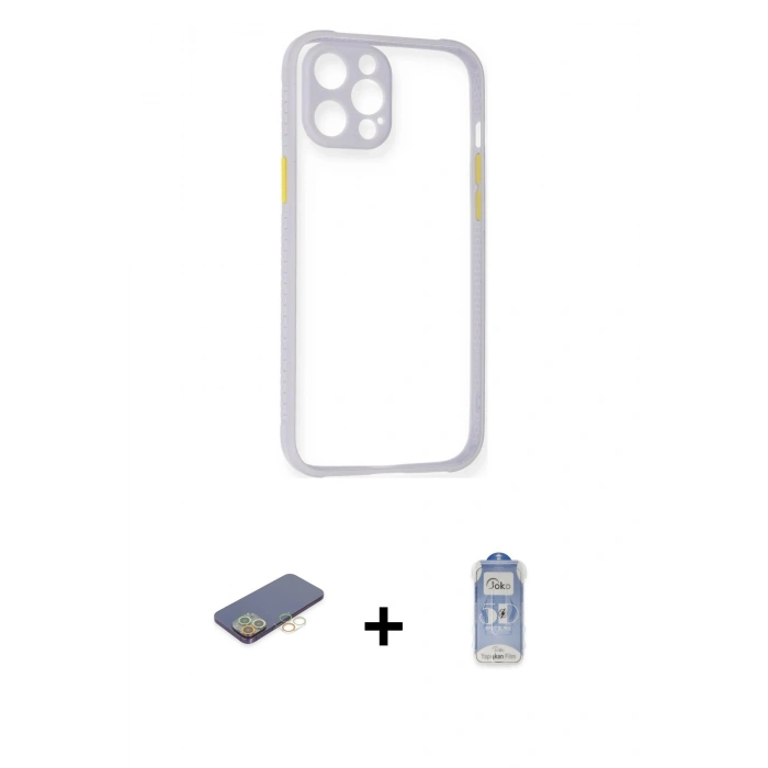 MARSİLYAN™- iPhone 12 Pro Max Kılıf Nova Asil Özel Seri - Siyah Joko Magic 5D Cam + Renkli Kamera Lens Koruma Cam - SI