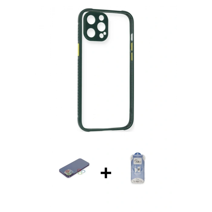 MARSİLYAN™- iPhone 12 Pro Max Kılıf Nova Asil Özel Seri - Siyah Joko Magic 5D Cam + Renkli Kamera Lens Koruma Cam - MI