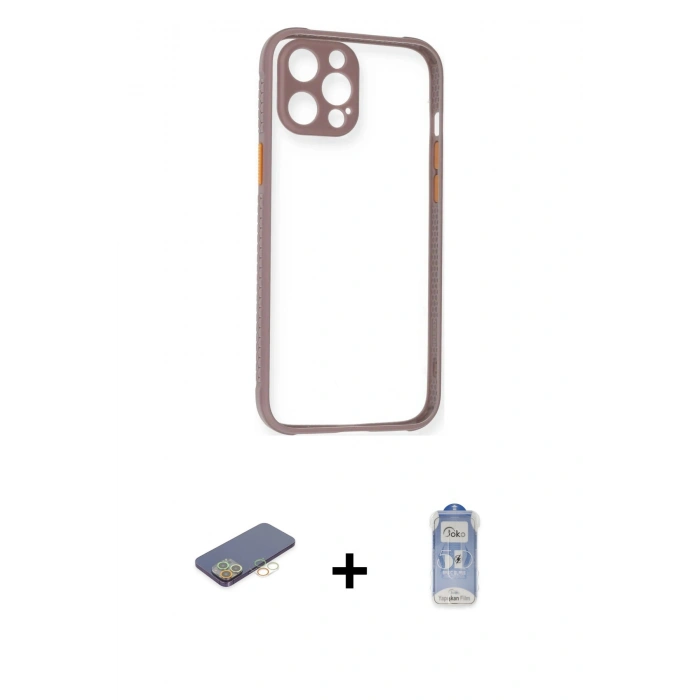 MARSİLYAN™- iPhone 12 Pro Max Kılıf Nova Asil Özel Seri - Siyah Joko Magic 5D Cam + Renkli Kamera Lens Koruma Cam - SI