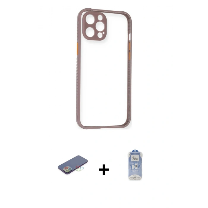 MARSİLYAN™- iPhone 12 Pro Max Kılıf Nova Asil Özel Seri - Siyah Joko Magic 5D Cam + Renkli Kamera Lens Koruma Cam - MI