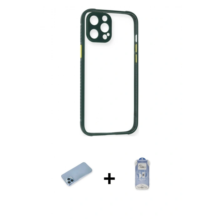 MARSİLYAN™- iPhone 12 Pro Max Kılıf Nova Asil Özel Seri - Siyah Joko Magic 5D Cam + Shine Kamera Lens Koruma Cam - MI