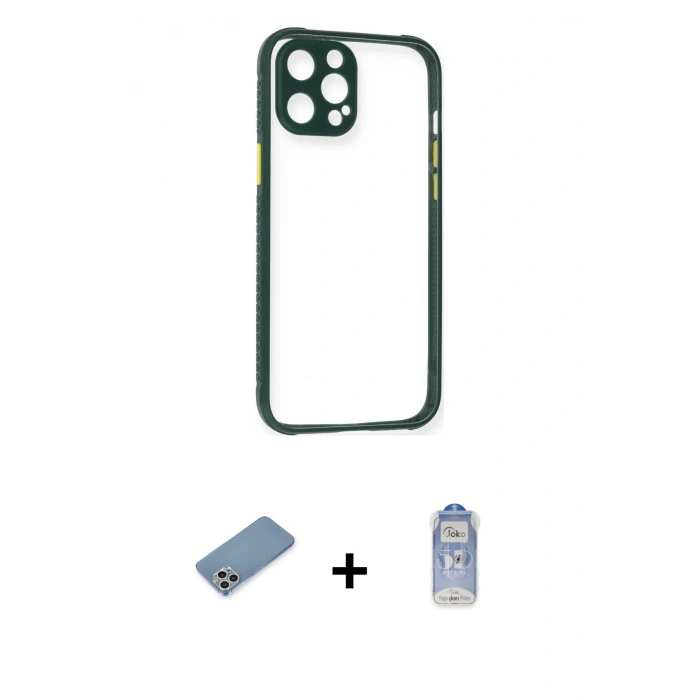 MARSİLYAN™- iPhone 12 Pro Max Kılıf Nova Asil Özel Seri - Siyah Joko Magic 5D Cam + Shine Kamera Lens Koruma Cam - GS