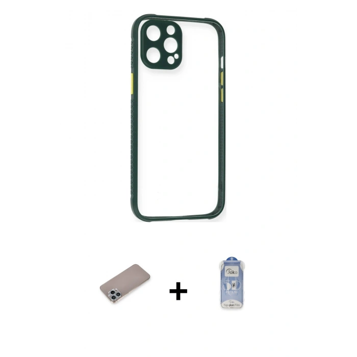 MARSİLYAN™- iPhone 12 Pro Max Kılıf Nova Asil Özel Seri - Siyah Joko Magic 5D Cam + Shine Kamera Lens Koruma Cam - SABE