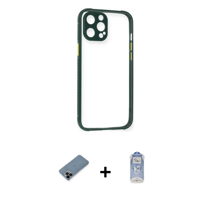 MARSİLYAN™- iPhone 12 Pro Max Kılıf Nova Asil Özel Seri - Siyah Joko Magic 5D Cam + Siyah Shine Kamera Lens Koruma Cam