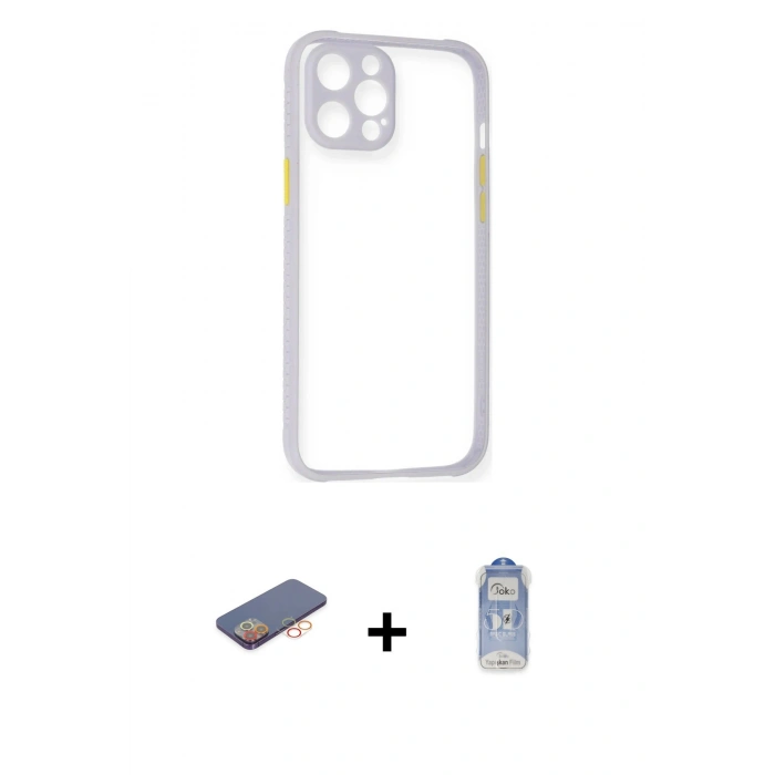 MARSİLYAN™- iPhone 12 Pro Max Kılıf Nova Asil Özel Seri - Siyah Joko Magic 5D Cam + Renkli Kamera Lens Koruma Cam - TU