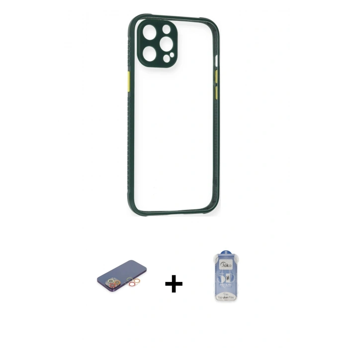 MARSİLYAN™- iPhone 12 Pro Max Kılıf Nova Asil Özel Seri - Siyah Joko Magic 5D Cam + Renkli Kamera Lens Koruma Cam - TU