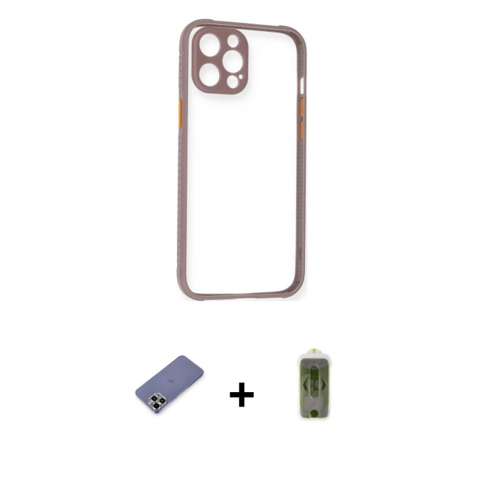 MARSİLYAN™- iPhone 12 Pro Max Kılıf Nova Asil Özel Seri - Siyah Joko Magic 5D Hayalet Cam + Gold Metal Kamera Lens Koruma Cam